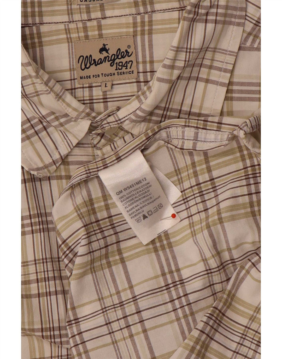 Wrangler Camisa masculina de manga curta grande algodão xadrez bege
