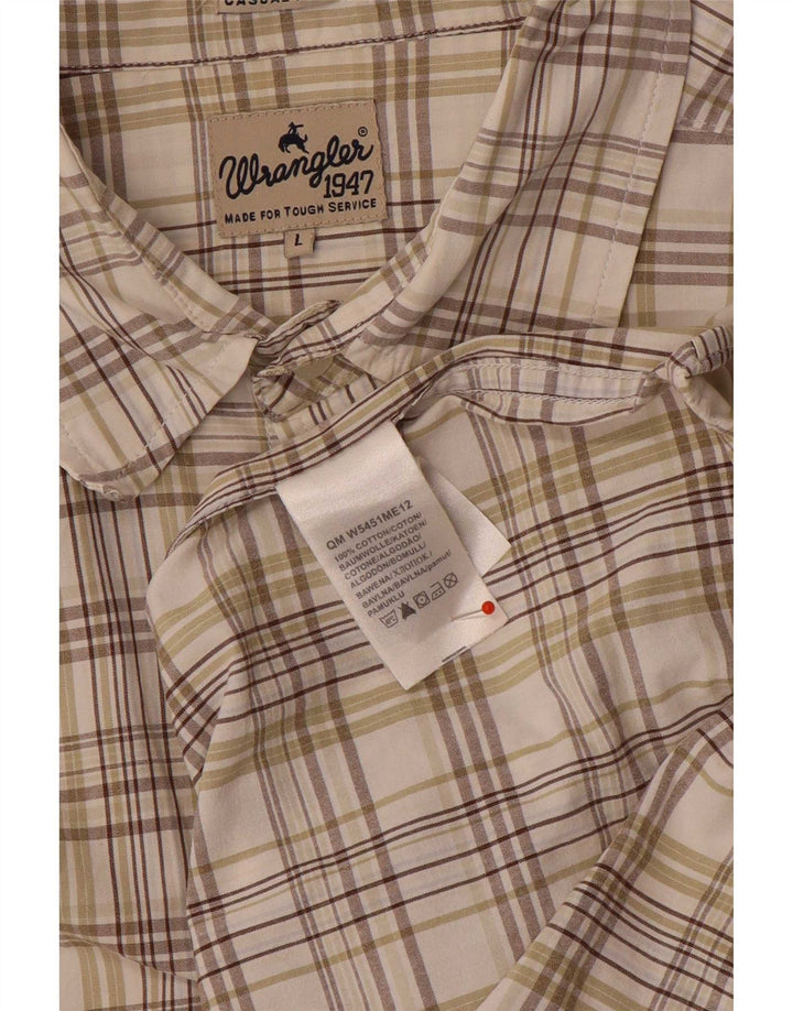 Wrangler Camisa masculina de manga curta grande algodão xadrez bege