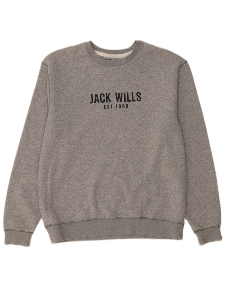 JACK WILLS Suéter gráfico masculino grande algodão cinza
