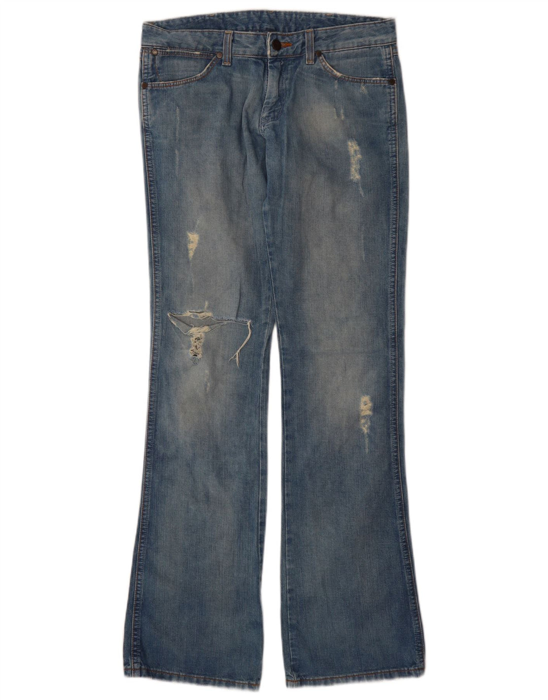 Jeans feminino Wrangler Megan Distressed Bootcut W28 L34 azul algodão