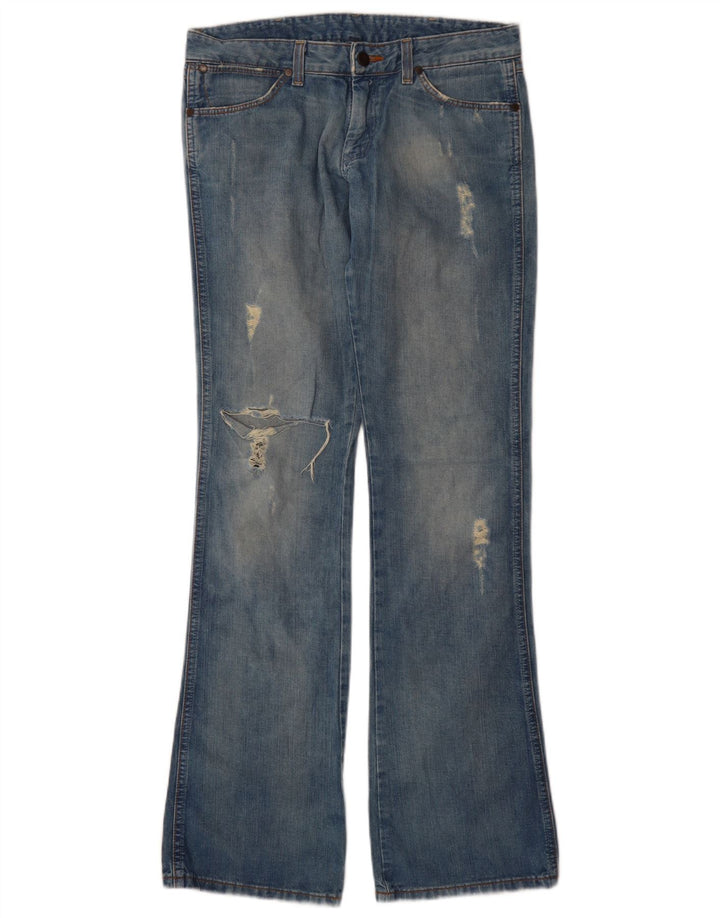 Jeans feminino Wrangler Megan Distressed Bootcut W28 L34 azul algodão