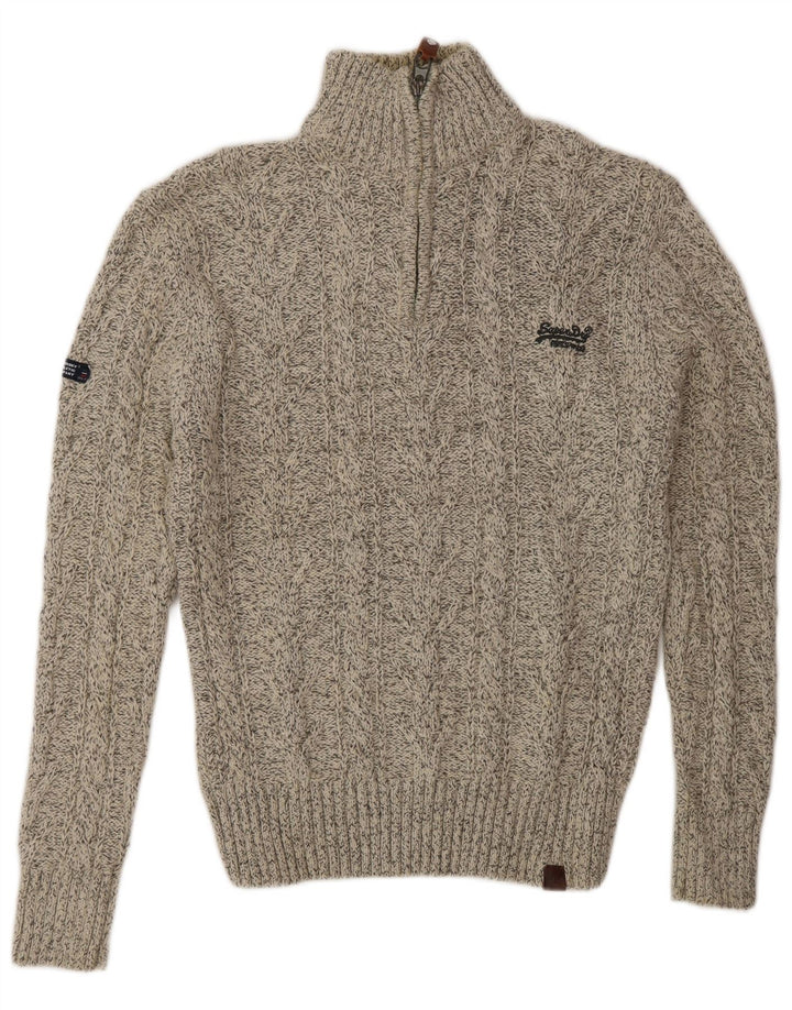 Suéter masculino Superdry com zíper e gola em acrílico manchado cinza médio