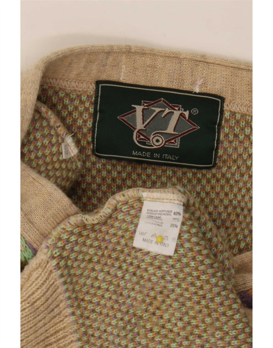 Suéter cardigã masculino vintage acrílico geométrico multicolorido médio