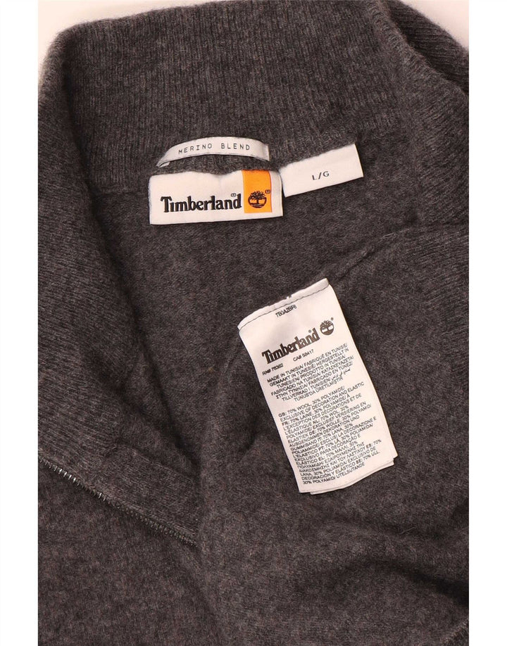 Suéter masculino Timberland com zíper e gola grande de lã manchada cinza