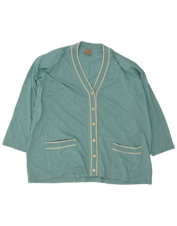 Suéter cardigã feminino vintage IT 56 4XL acrílico listrado turquesa