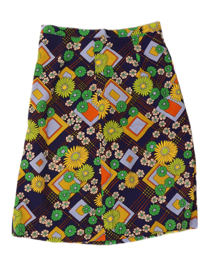 Saia evasê feminina VINTAGE W29 média floral multicolorida