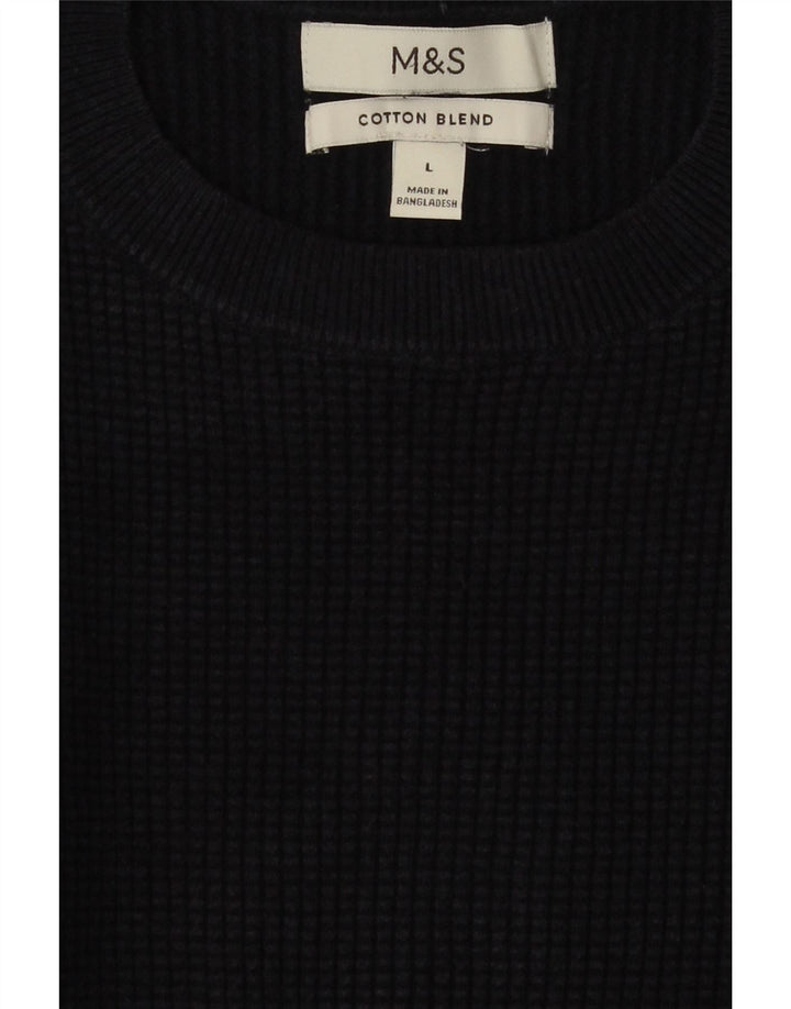 Suéter masculino MARKS & SPENCER com gola redonda, grande algodão azul marinho