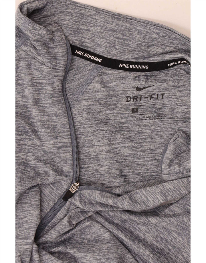 Nike Mens Dri Fit Zip Neck Pullover Treino Top Pequeno Cinza Salpicado