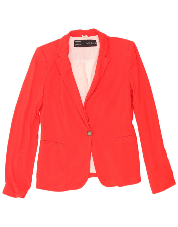 Jaqueta blazer feminina Zara com 1 botão Reino Unido 12 acetato vermelho médio