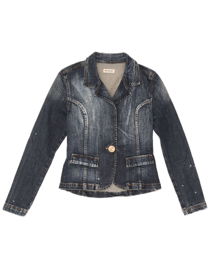 Jaqueta blazer jeans feminina Vitamina com 1 botão Reino Unido 14 algodão azul médio