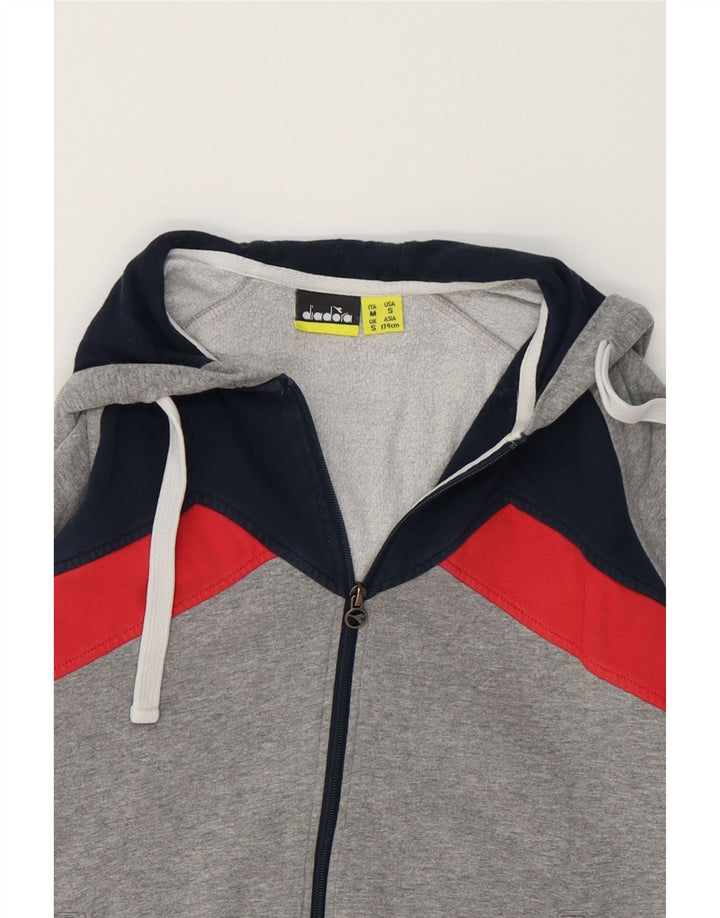 DIADORA Mens Zip Hoodie Sweater Small Grey Colourblock Cotton Vintage Diadora and Second-Hand Diadora from Messina Hembry 