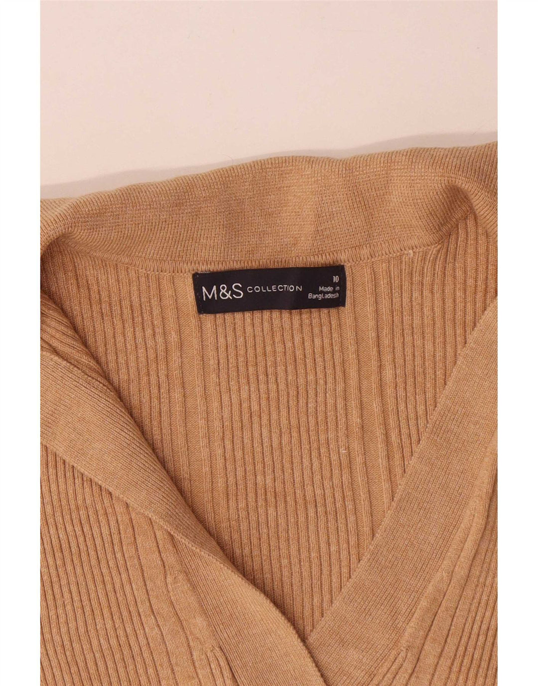 Suéter feminino Marks & Spencer com gola polo superdimensionada Reino Unido 10 pequeno bege