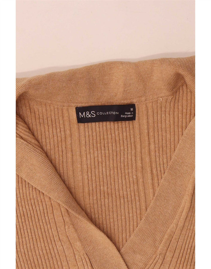 Suéter feminino Marks & Spencer com gola polo superdimensionada Reino Unido 10 pequeno bege