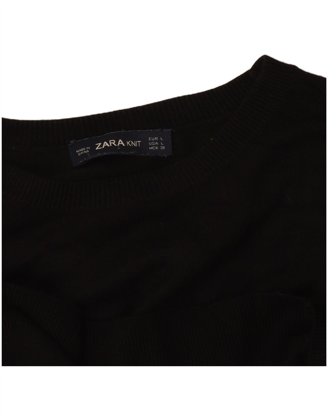 Zara Suéter feminino com gola redonda, Reino Unido 14, grande, preto