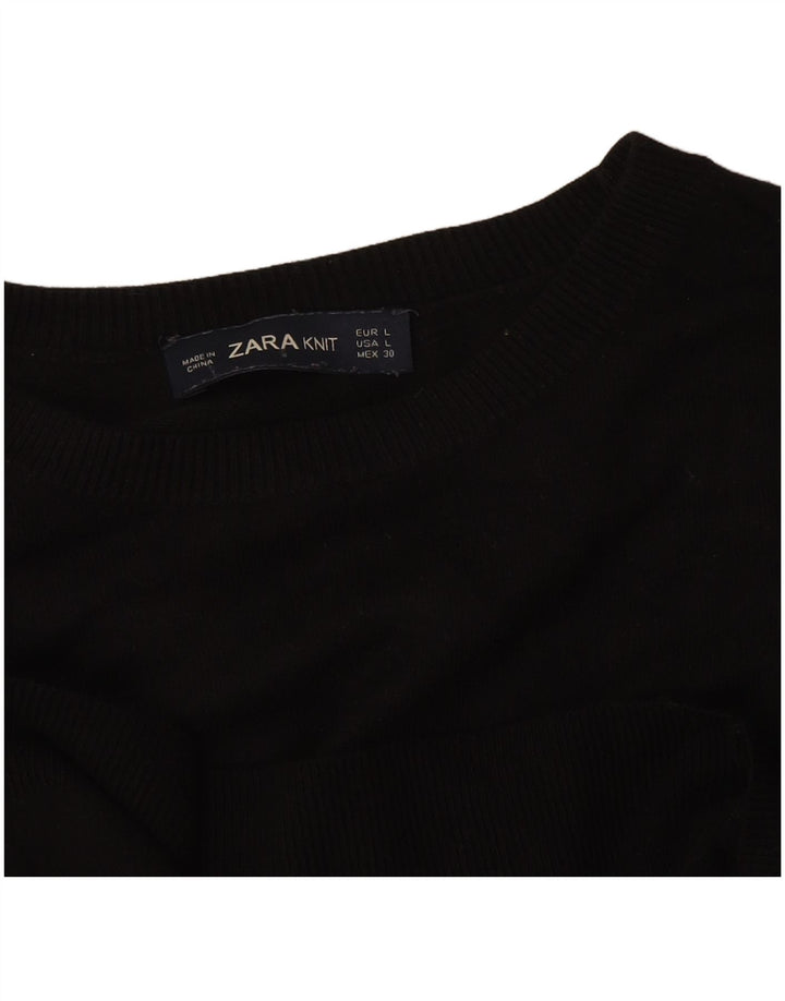 Zara Suéter feminino com gola redonda, Reino Unido 14, grande, preto