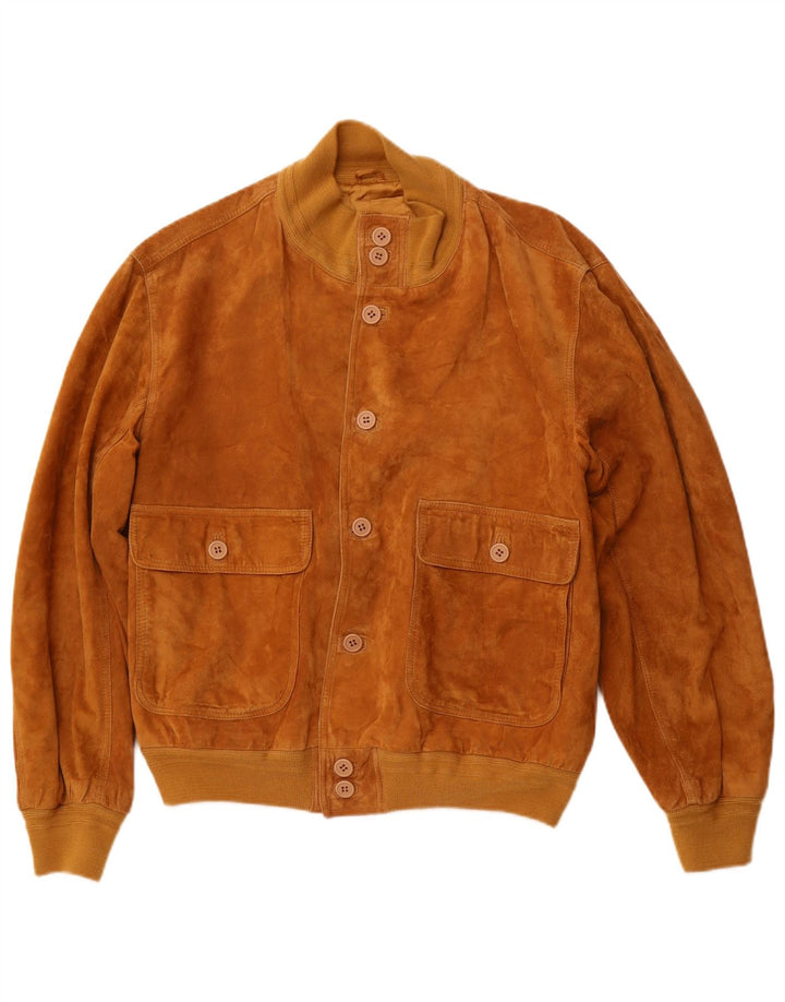 Jaqueta bomber masculina de camurça LAVORAZIONE ARTIGIANA IT 48 couro marrom médio