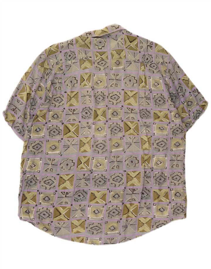 Camisa masculina de manga curta VINTAGE XL viscose geométrica multicolorida