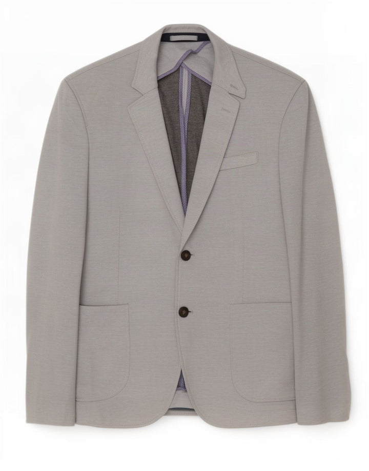 Jaqueta blazer masculina Zara com 2 botões EU 52 grande cinza colorblock poliéster