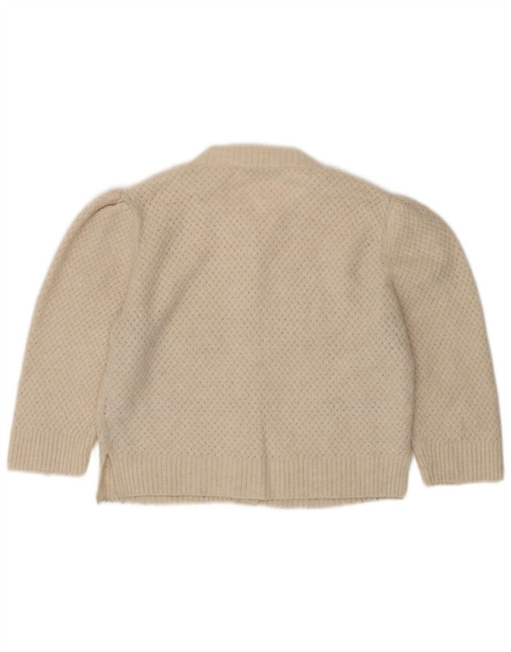 Zara Womens Crop Cardigan Sweater UK 10 Pequeno Poliéster Bege