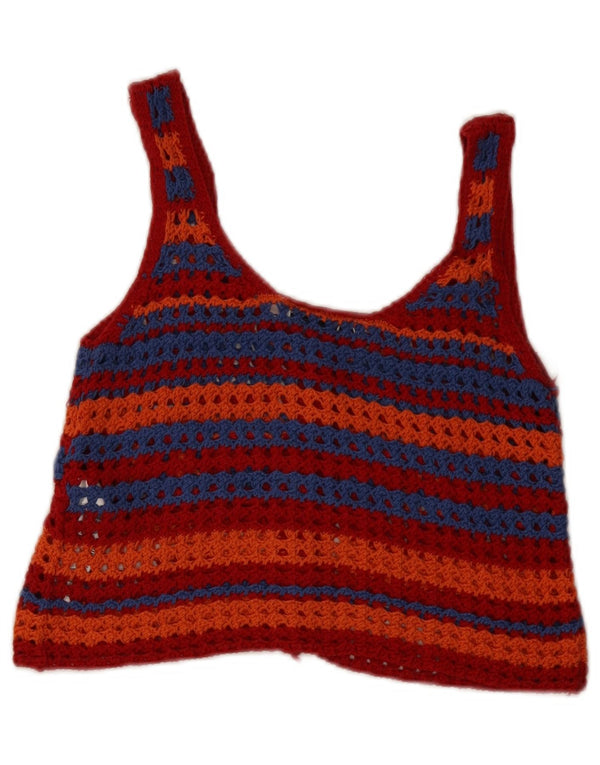 Zara Top feminino de crochê sem mangas Reino Unido 8 pequeno algodão geométrico vermelho