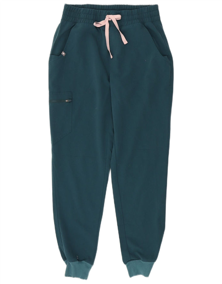 Calça de treino cargo feminina FIGS Joggers UK 10 poliéster verde pequeno