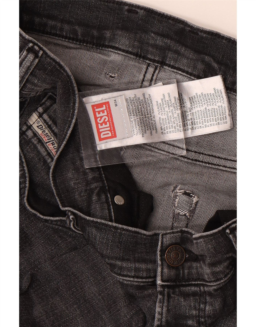 Diesel Mens Slim Jeans W34 L33 Cinza Algodão