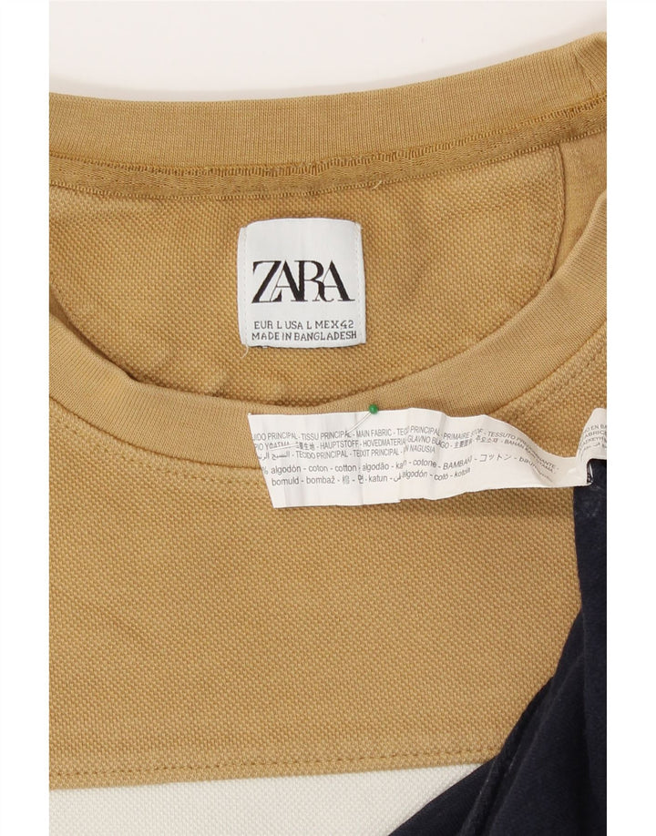 Zara moletom masculino jumper grande bege colorblock algodão