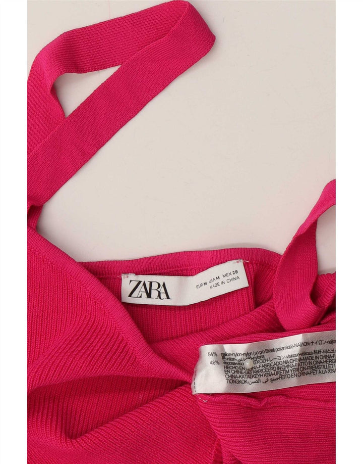 Zara Womens Knit Crop Top Reino Unido 12 Médio Rosa Nylon