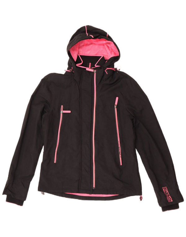Jaqueta de chuva feminina Superdry com capuz Reino Unido 14 grande nylon preto