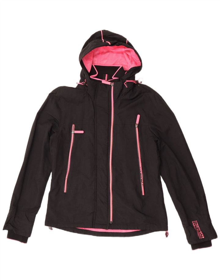 Jaqueta de chuva feminina Superdry com capuz Reino Unido 14 grande nylon preto
