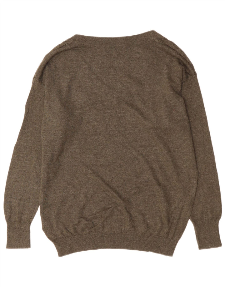 Suéter feminino Marks & Spencer grande com decote em V Reino Unido 10 pequeno cáqui