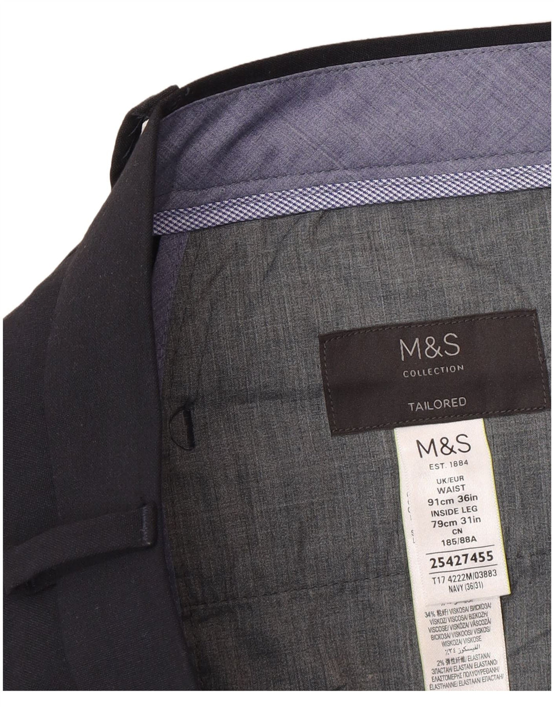 Calça masculina sob medida Marks & Spencer W36 L31 azul marinho