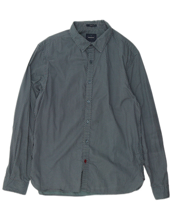Camisa masculina White Stuff grande algodão geométrico verde
