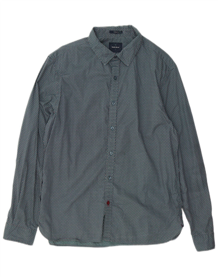 Camisa masculina White Stuff grande algodão geométrico verde