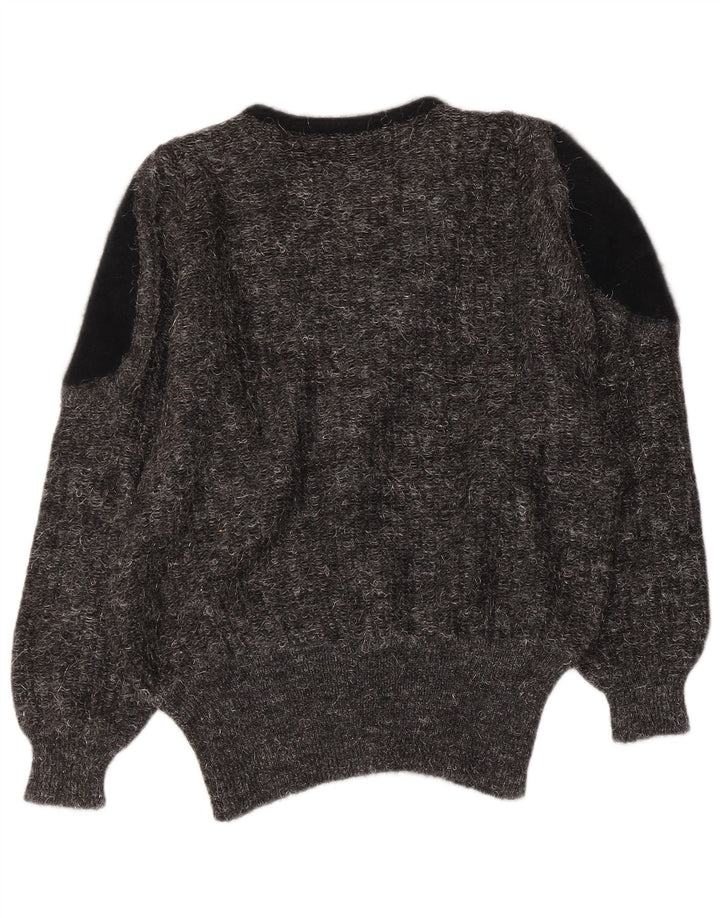 Suéter feminino VINTAGE com decote em V IT 44 cinza médio colorblock