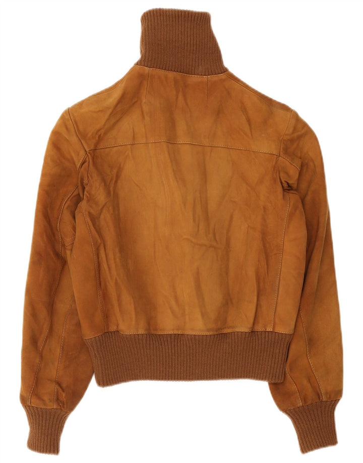 Jaqueta bomber de camurça feminina vintage Reino Unido 10 pequena marrom