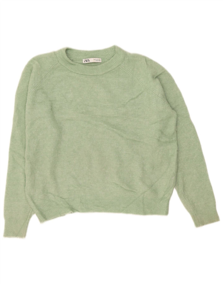 Zara Suéter feminino oversized com gola redonda Reino Unido 14 nylon verde médio
