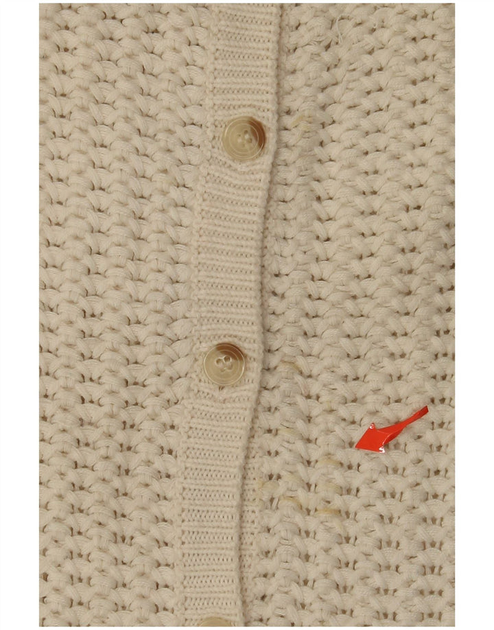 Suéter cardigã feminino VINTAGE manga 3/4 Reino Unido 14 médio off white acrílico