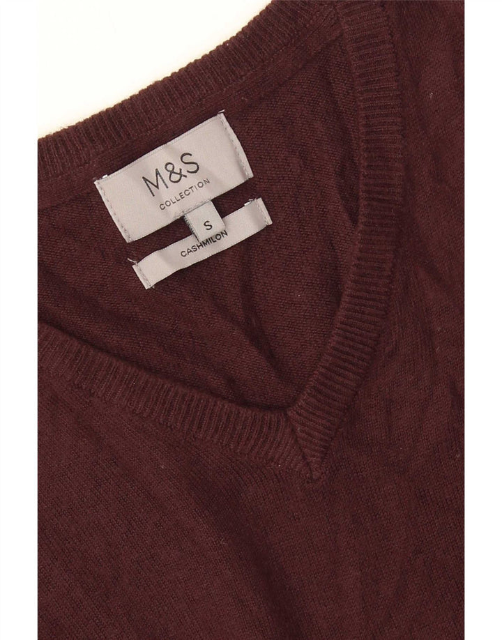 Suéter masculino Marks & Spencer com decote em V, pequeno caxemira marrom