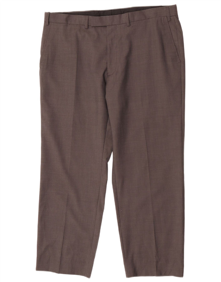 Calça masculina de ajuste regular Marks & Spencer W36 L29 lã marrom