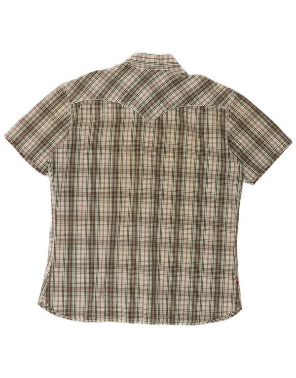 LEVI'S Mens Short Sleeve Shirt Large Khaki Check Cotton