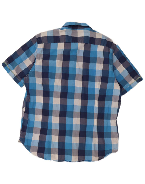 Camisa masculina de manga curta Ted Baker tamanho 6 2XL algodão xadrez azul