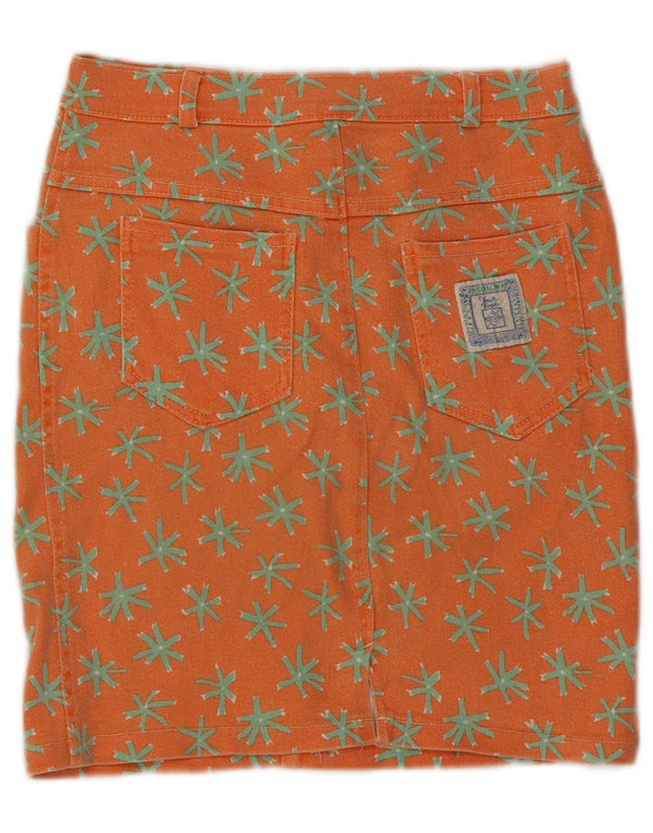 Saia jeans feminina vintage com padrão abstrato IT 44 médio W28 algodão laranja