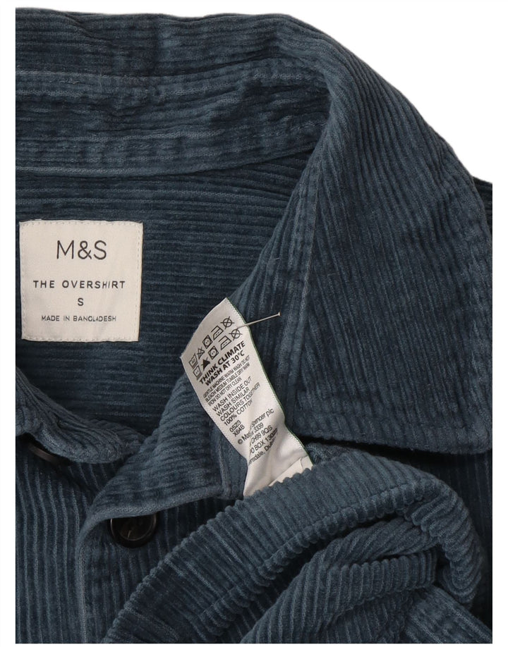 Camiseta masculina de veludo cotelê Marks & Spencer pequena azul de algodão