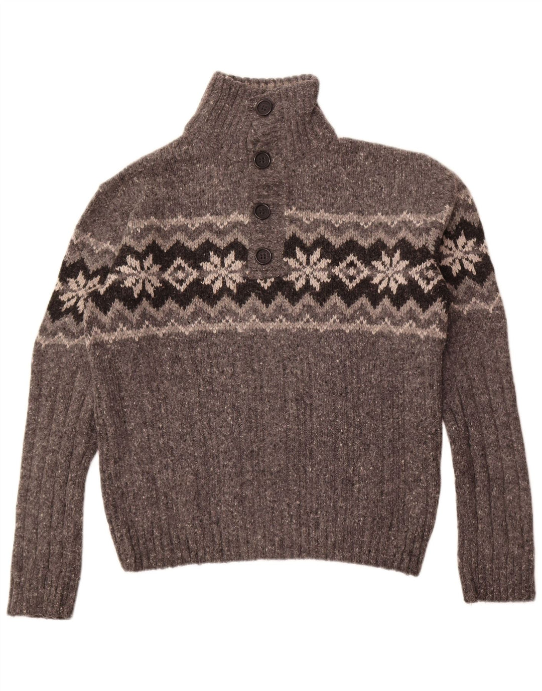 Suéter masculino Marks & Spencer com gola redonda e grande lã Fair Isle cinza