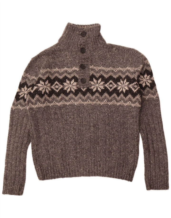 Suéter masculino Marks & Spencer com gola redonda e grande lã Fair Isle cinza