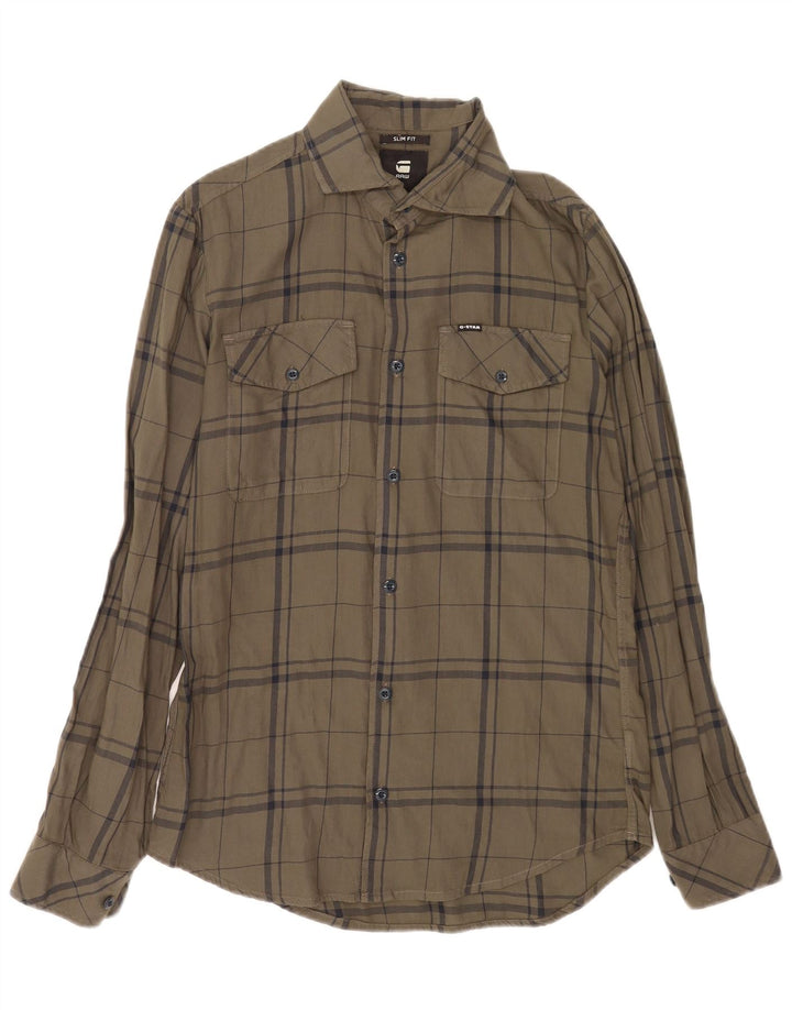 Camisa masculina de flanela slim fit G-Star pequena xadrez verde