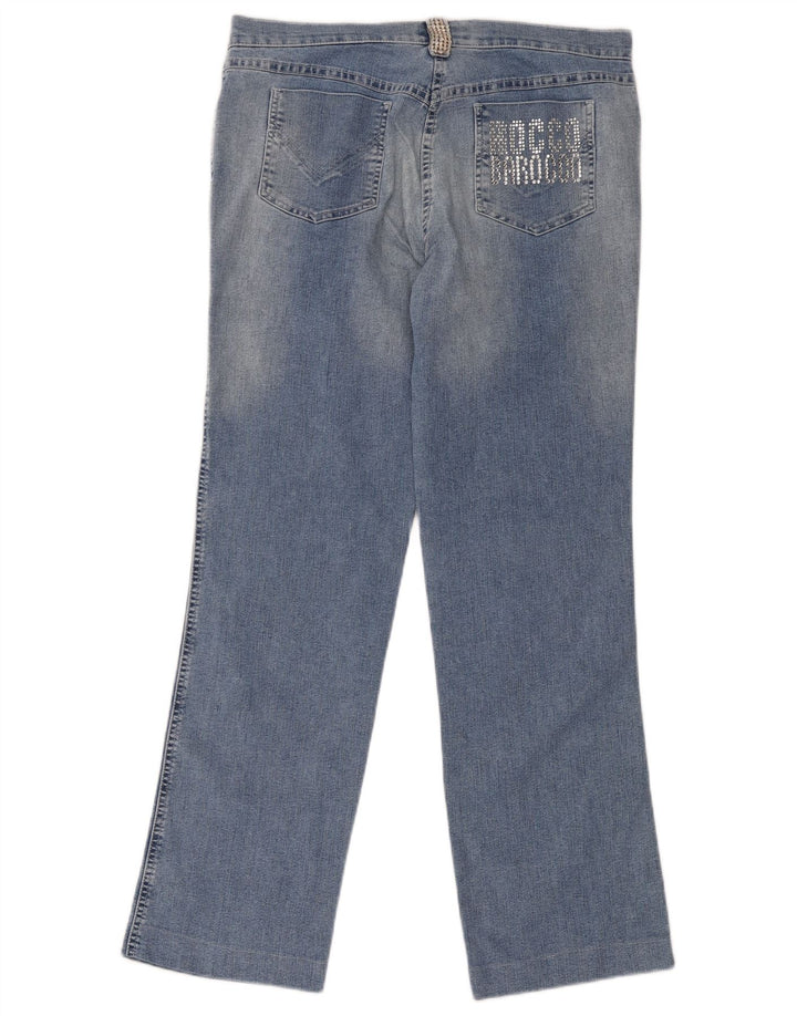 Roccobarocco feminino gráfico reto jeans W34 L31 algodão azul