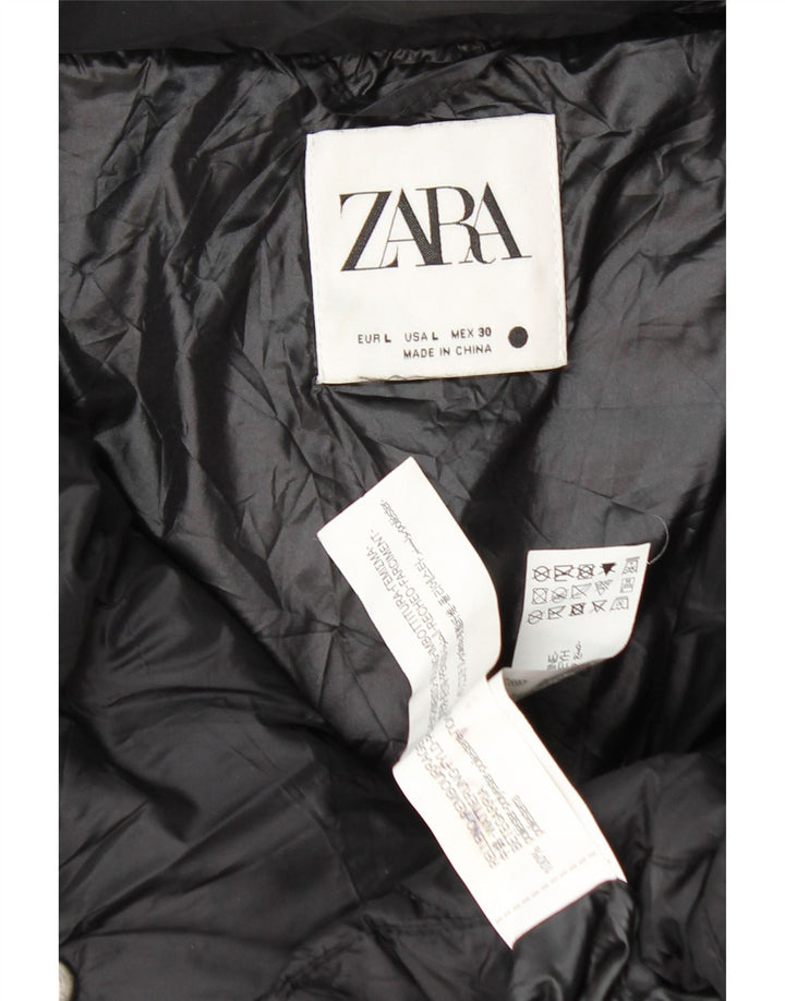 Jaqueta acolchoada superdimensionada feminina ZARA Reino Unido 16 grande poliéster preto