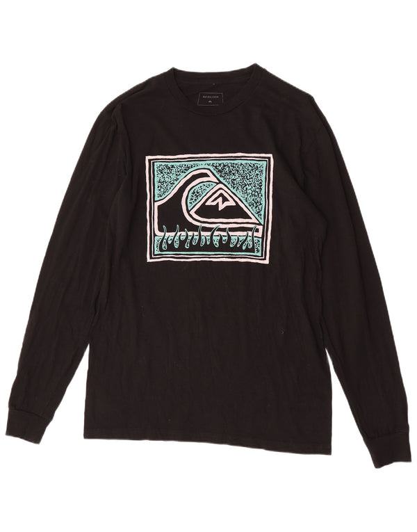 Camiseta masculina Quiksilver Regular Fit gráfica de manga comprida de algodão preto médio